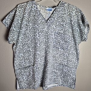 Smart Scrubs White and Black Animal Print Short Sleeve Shirt